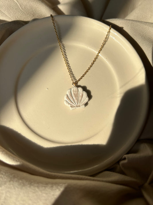 Pearl White Chrome Clay Necklace
